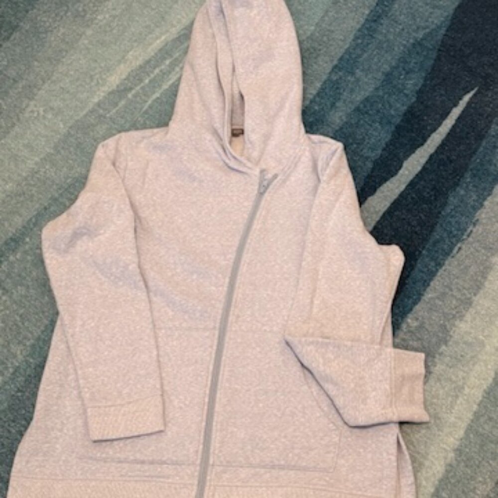 Brushed Terry T by Talbots Blue Asymmetric Zip up Hoodie, size Large, GUC